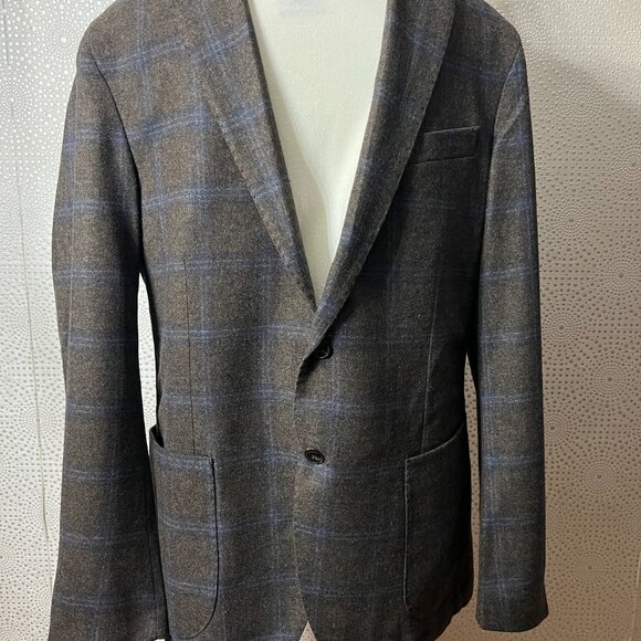 Spada Roma Mens Gray Plaid Wool Single Breasted Two Button Blazer Size 52 - Picture 2 of 7